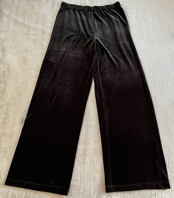 Lands End Pants - Women’s Lands' End Black Velvet Pants Size Med Elastic Waist Wide Leg Holiday